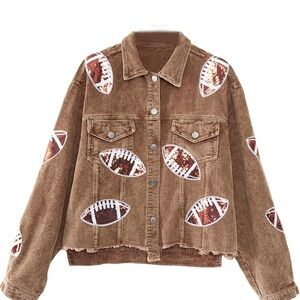 Brown Corduroy Jacket with Football Patches